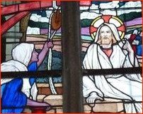 Jésus et la Samaritaine. Vitrail église St Sulpice Fougères