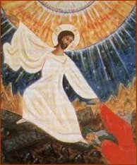 Christ ressuscité nous tire de la mort. Icône.
