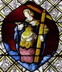 La Sainte Croix de Sainte Hélène, 1558.Vitrail de Pierre Symon, peintre verrier à Fougères. Eglise St Sulpice (35) La Sainte Croix de Sainte Hélène, 1558.Vitrail de Pierre Symon, peintre verrier à Fougères. Eglise St Sulpice (35)