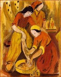 A la suite de Jésus Serviteur, Anne lave et soigne les pieds d'infirmes recueillis chez elle… A la suite de Jésus Serviteur, Anne lave et soigne les pieds d'infirmes recueillis chez elle…