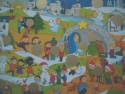 Calendrier où il faut gratter chaque jour pour découvrir les personnages