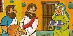 La femme guérie sert Jésus et ses disciples La femme guérie sert Jésus et ses disciples