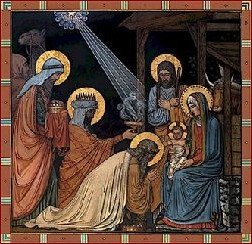 Prosternés, les mages offrent leurs cadeaux